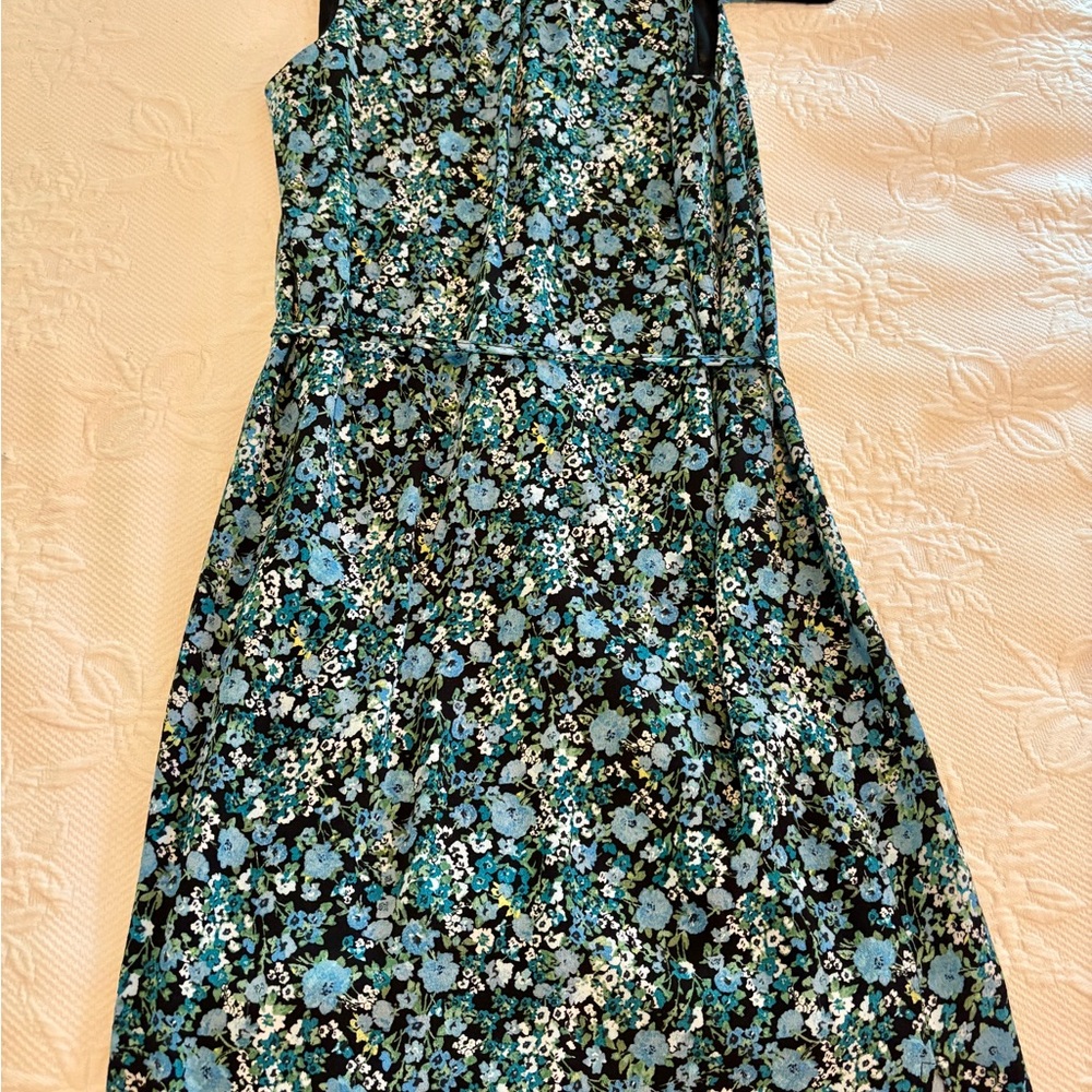 Floral Sleeveless A-Line Dress in Blue